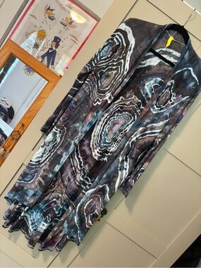 Hand dyed tie dye long open cardigan- Small